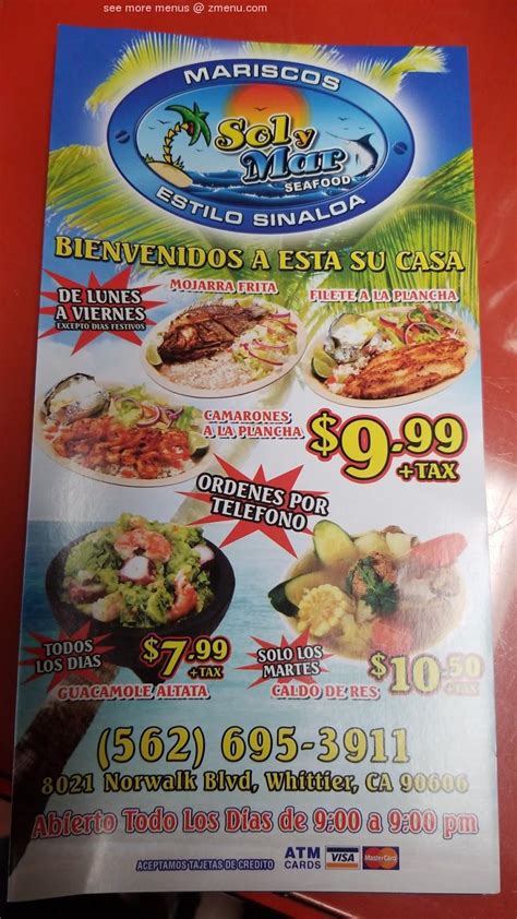 Carta Del Restaurante Mariscos Sol Y Mar Pico Rivera