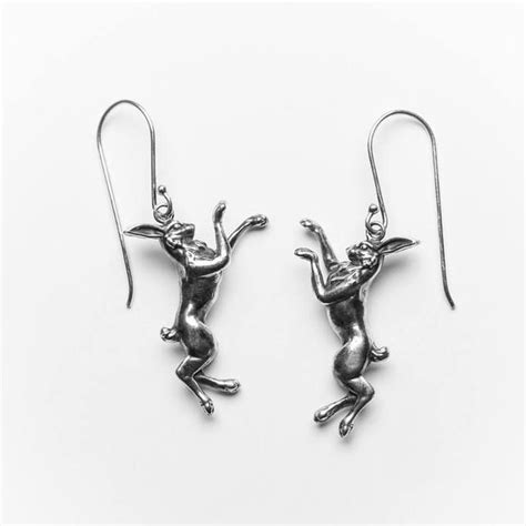 Handmade Sterling Silver Boxing Hares Earrings London Hallmarked Handmade Sterling Silver