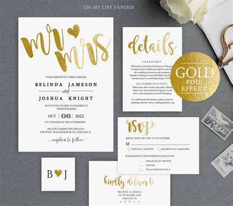 Mr and Mrs Wedding Invitation Template Set INSTANT DOWNLOAD | Etsy