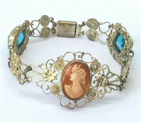 Vintage Italian Cameo Bracelet Filigree Setting Blue Pastes Etsy