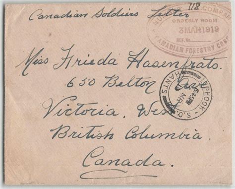 Canada 1919 Wwi Number 118 Co Forestry Corps Liphook Hants Military