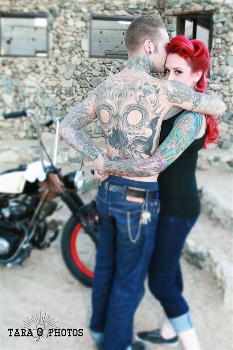 Like The Look Over The Shoulder Tattooed Engagement Photo Rockabilly Couple 50s Pinup Vintage