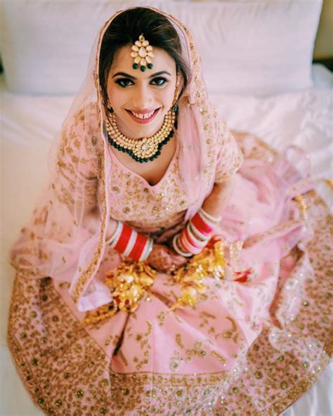 Stunning Brides Who Wore Pink Lehenga With Emerald Jewelry