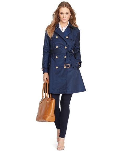 Ralph Lauren Womens Navy Blue Belted Jacket Trench Coat Coats For Women Trench Coat Coat