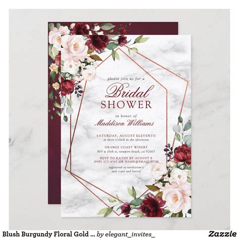 Blush Burgundy Floral Gold Frame Bridal Shower Invitation Zazzle