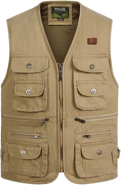 Gilet Multi Poches Sans Manche Veste Durable Pour Camping Pêche Chasse Photographie Homme Kaki