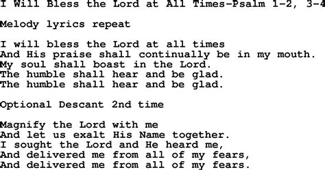 Hymns From The Psalms Song I Will Bless The Lord At All Times Psalm