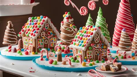 A Gingerbread House In A Whimsical Candy Land With Gumdrop Trees Candy