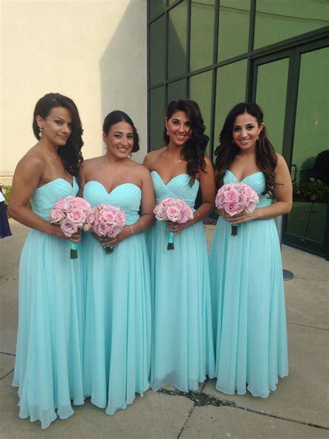 Perfect Mint Dresses And Gorgeous Rose Bouquets Aqua Blue Bridesmaid