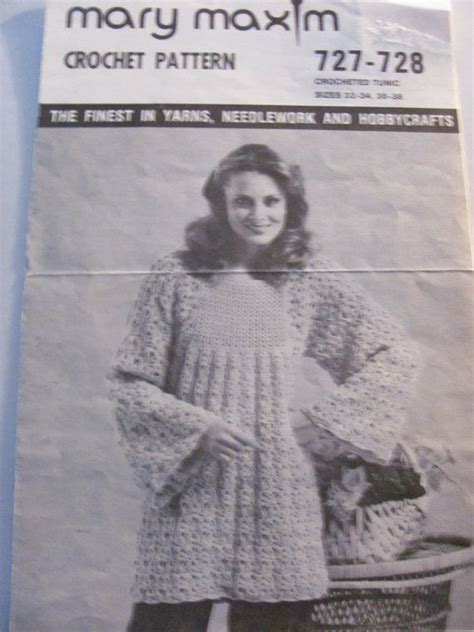 Vintage Mary Maxim Crocheted Tunic Pattern Sizes 32 34 36 Etsy Crochet Tunic Pattern Tunic