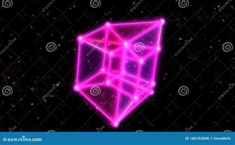 4 Dimensional Hypercube Tesseract Rotating In Outer Space And Stars