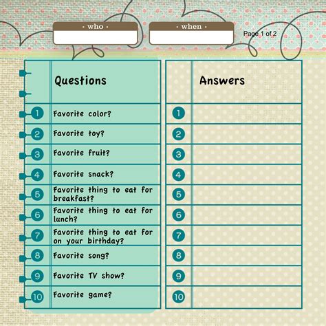 Printable Questions For Kids