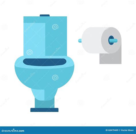 Blue Toilet Roll And Soft White Paper Cartoon Flat Vector Illustration