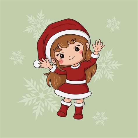 Premium Vector Merry Christmas Cartoon Little Girl Cute Character