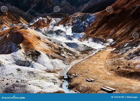 Noboribetsu Hot Spring Jigokudani Or Hell Valley During Winter Stock Image CartoonDealer