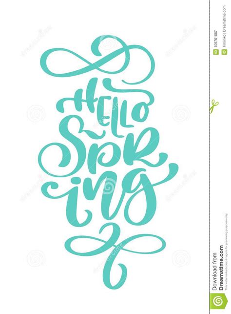 Calligraphy Quote Hello Spring Handwritten Lettering On White