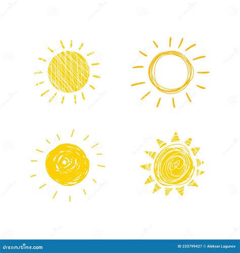 Vector Hand Drawn Sun Icons Doodle Set Isolated On White Background