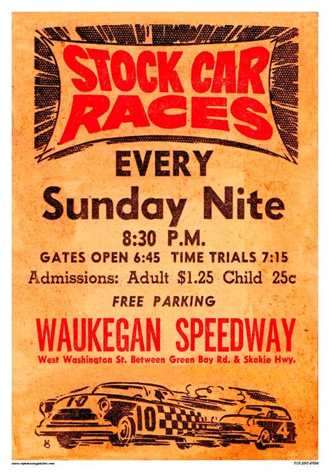 Vintage Reproduction Racing Poster 1958 Waukegan Speedway Stock Car Races Etsy