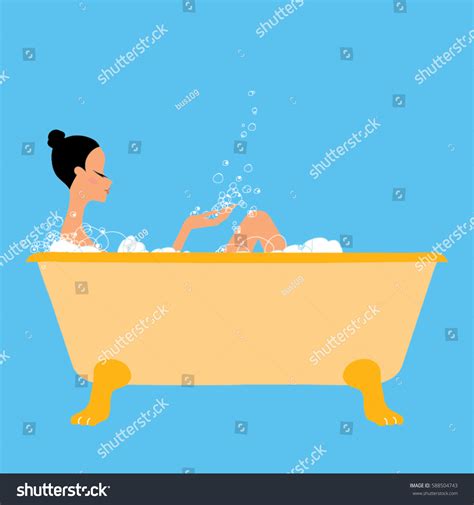 Woman Taking Bath Clawfoot Bathtub Foam Stock Vector Royalty Free