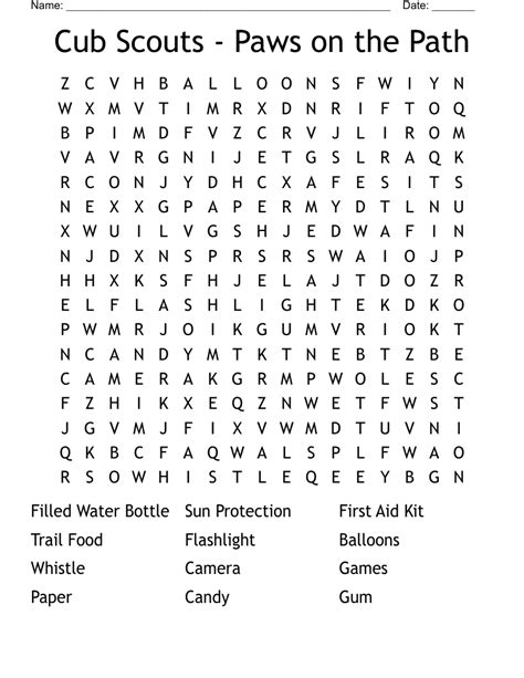 Cub Scouts Paws On The Path Word Search Wordmint