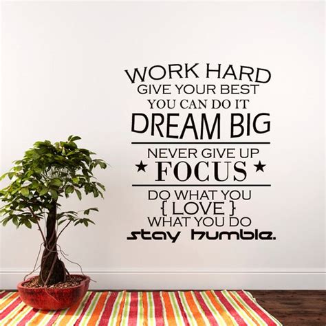 Wall Decal Quote Work Hard Dream Big Never Give Up Stay Etsy