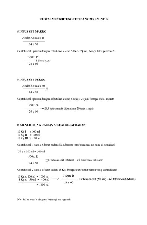 (DOC) PROTAP MENGHITUNG TETESAN CAIRAN INFUS # INFUS SET MAKRO