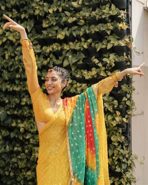 Sobhita Dhulipala Dons A Yellow Saree With A Multi Coloured Bandhani Dupatta At Sister S Haldi