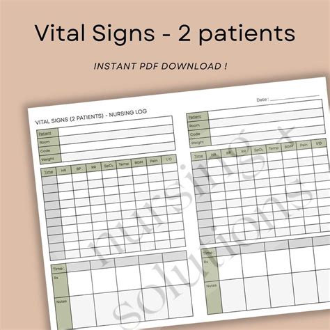 Vital Signs Sheet For Nurses 2 Patients Printable Vital Signs Log