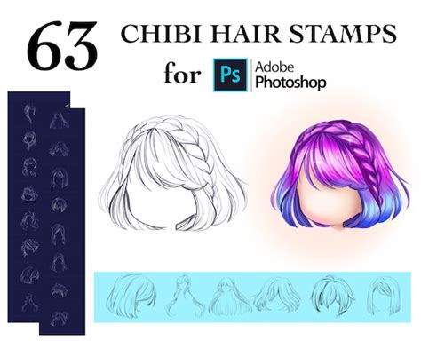 Hair Stamps Photoshop Brushes Chibi Hair Brushes Straight Etsy