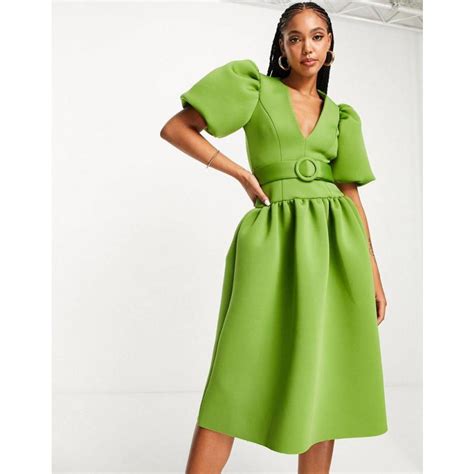 エイソス ミディドレス レディース Asos Design Dropped Waist Puff Sleeve Prom Midi Dress