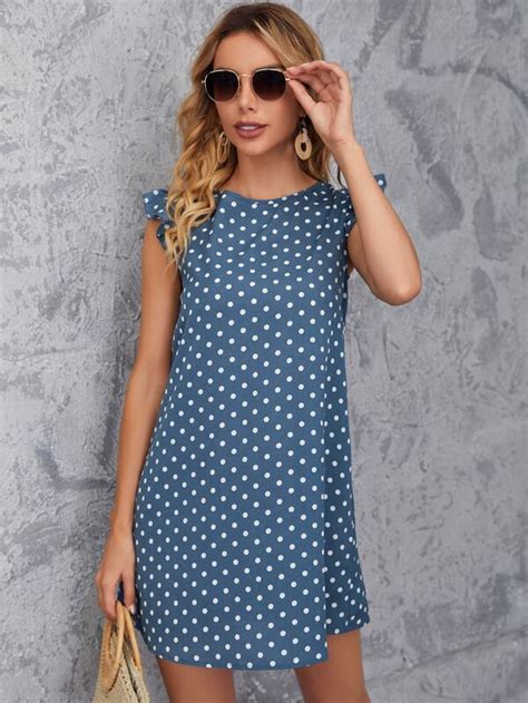 Shein Clasi Polka Dot Tie Back Ruffle Sleeve Dress Shein Usa