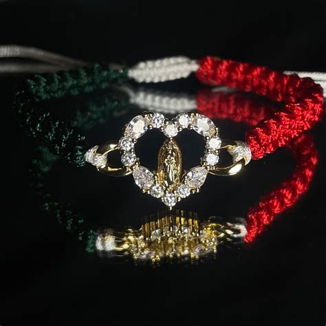 Virgen Mary Bracelet Virgencita Pulsera Mexican Flag Colors Heart Charm