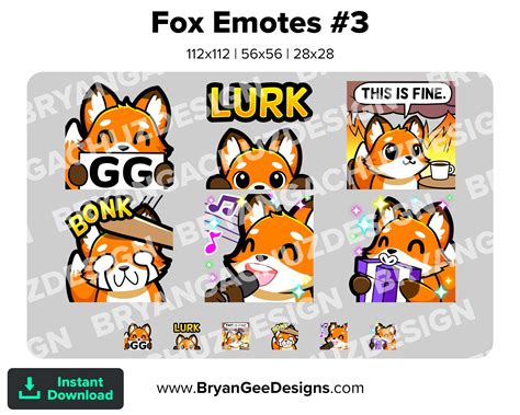 Fox Dono Lurk This Is Fine Hit Sing Gift Twitch Emotes For Etsy