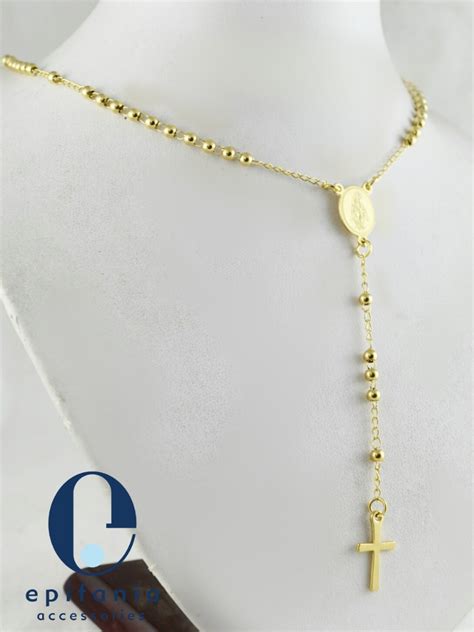 Collar Rosario En Acero Inoxidable Para Dama Dorado Bs 28 54 En