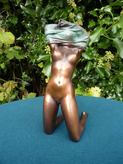 EROTIC BRONZE NUDE Girl Art Deco Female Stripper Naked Figure Statue