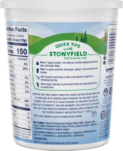 Stonyfield Organic Vanilla Probiotic Whole Milk Yogurt Oz King