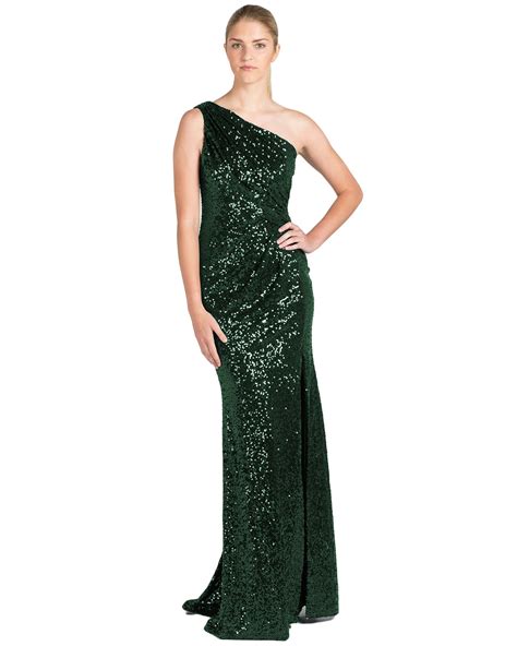 Badgley Mischka Sequin One Shoulder Evening Gown In Green Lyst