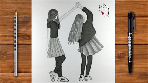 How To Draw A Girls Best Friends Pencil Sketch For Beginner Easy