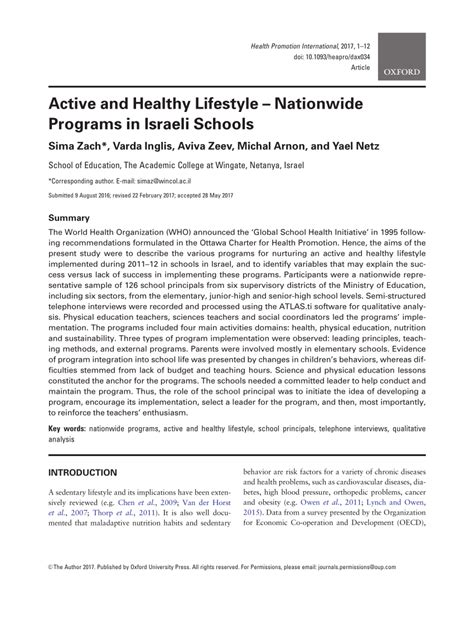 active  healthy lifestyle nationwide programs  israeli schools