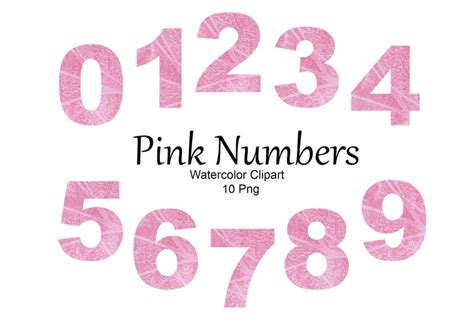 Watercolor Numbers Clipart, Cute pink numbers Png