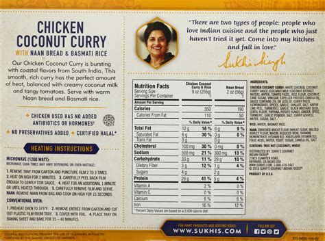 Sukhi S Indian Frozen Meal Chicken Coconut Curry With Naan Basmati