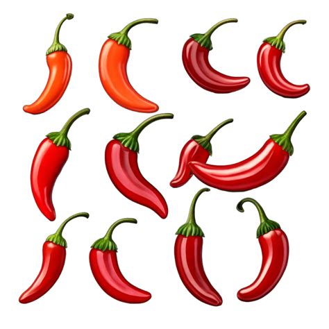 Set Of Red Hot Chili Pepper On Transparent Background Ai Generative Png