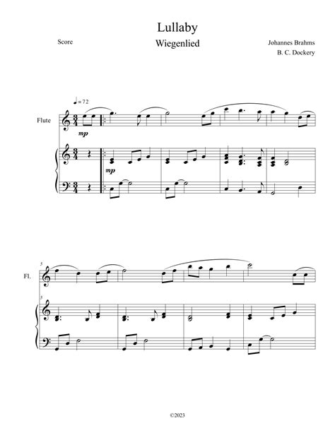 Brahms S Lullaby Flute Solo With Piano Accompaniment Arr B C