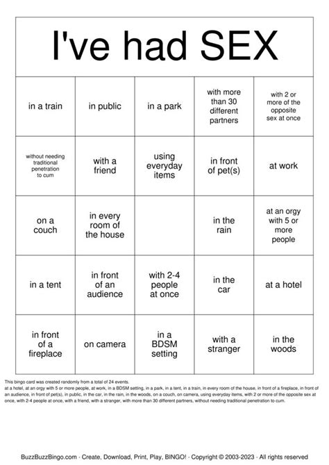 Ive Had Sex Bingo Cards To Download Print And Customize