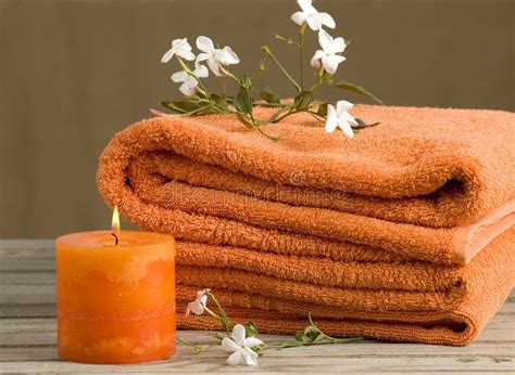 Orange Towels With Flowers Stock Image Image Of Aromatherapy 10102729