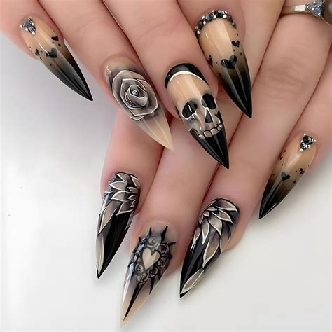 Amazon Goth Press On Nails Halloween Almond Fake Nails Horror