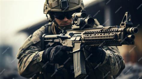 Premium AI Image | Special Forces operator in full gear with rifle ...