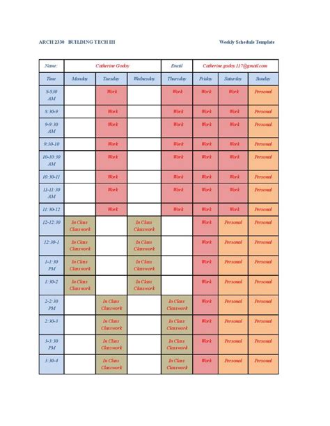 Google Docs Weekly Schedule Template