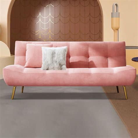 Pink Sleeper Sofa Bed Velvet Upholstered Sofa Convertible Couch