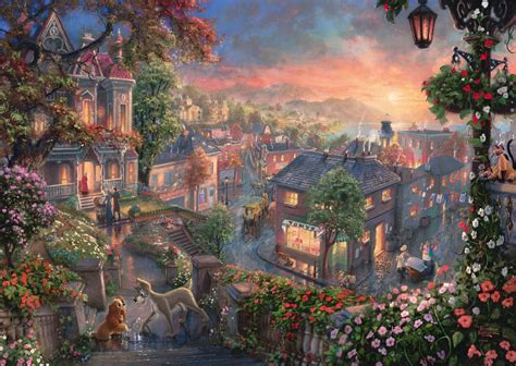 New Schmidt Jigsaw Puzzle Pieces Th Kinkade Lady And The Tramp